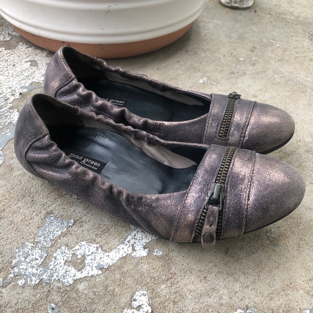 Paul Green "Townsend Titan" Metallic Zipper flats size 5.5 in USA
